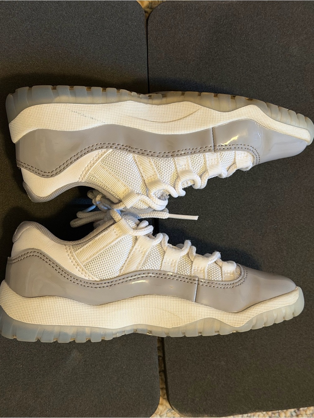 Kids Jordan 11  Low-Top Athletic Sneakers in White and Gray